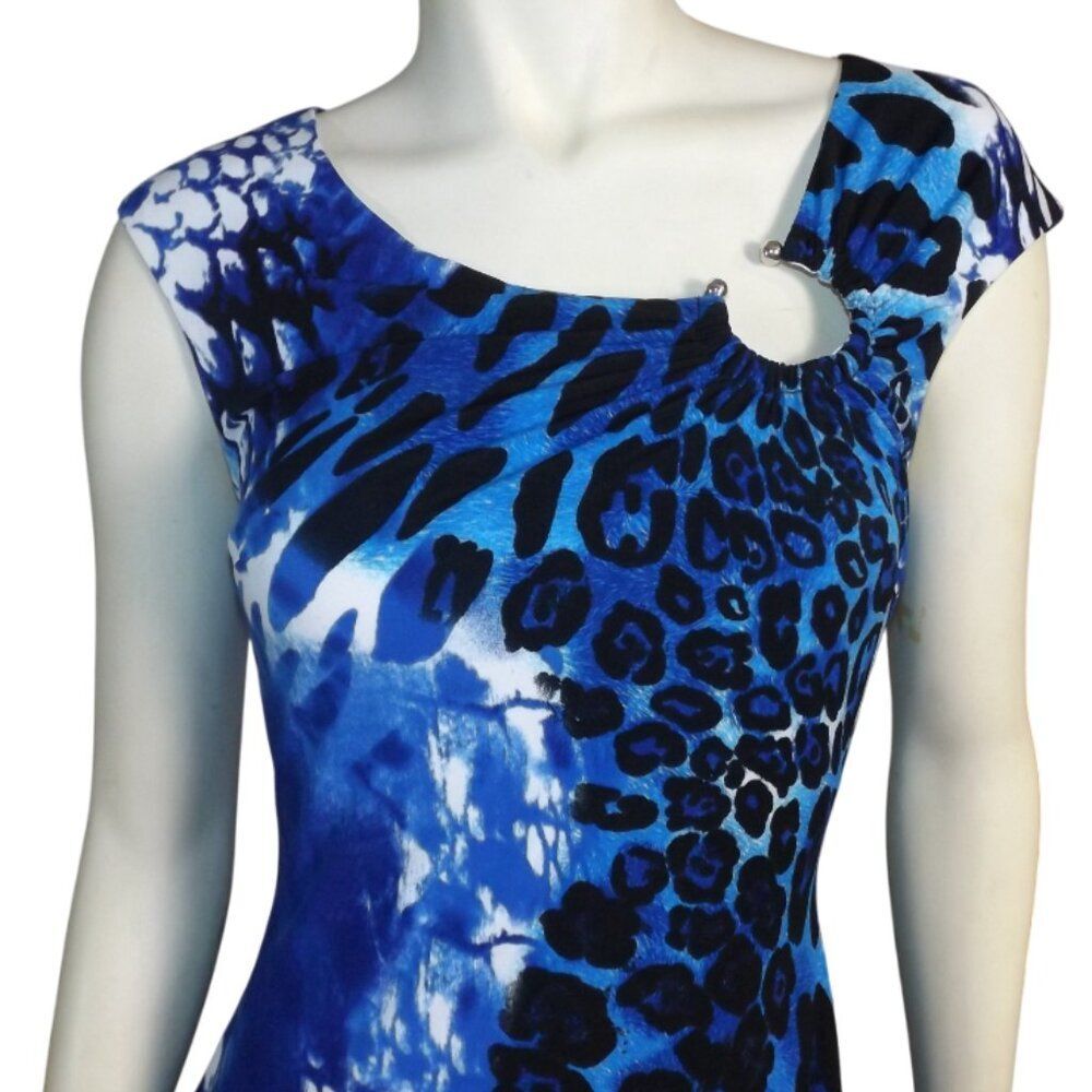 CACHE Dress, 6, Blue Leopard, Bodycon/Stretch, Drop shoulder, Colorful, Ring - Picture 2 of 10